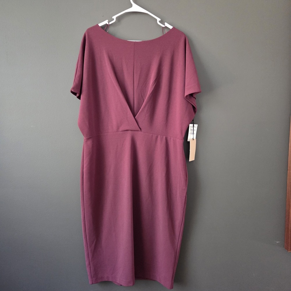 NEW Halogen Women's‎ XL Burgundy Wrap Style Dress Short Sleeve Knee Length NWT